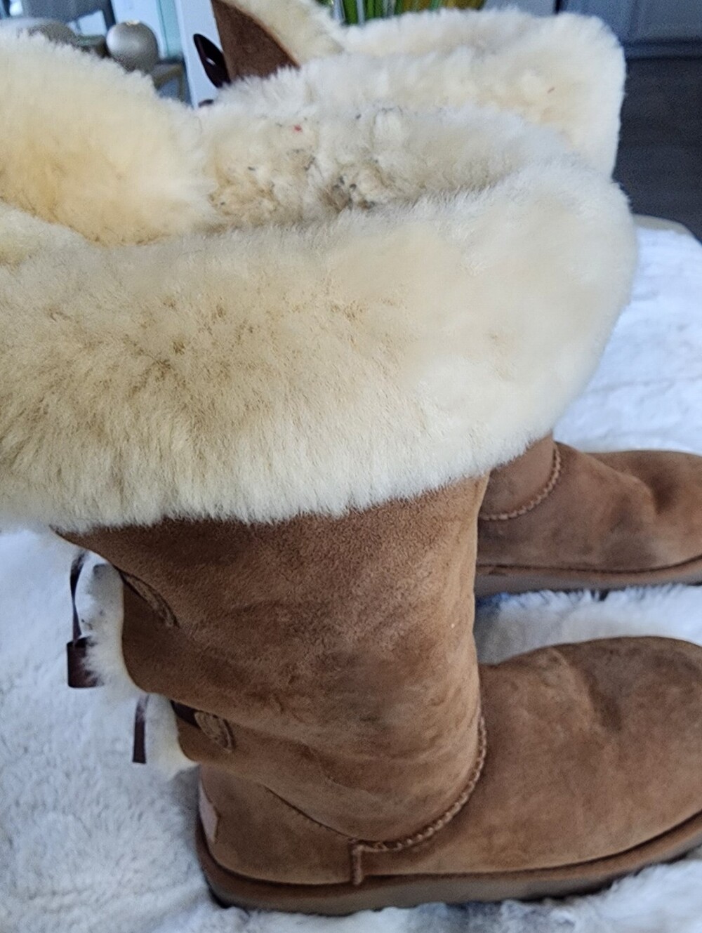 UGG Bailey Bow Tall II Chestnut Sheepskin Boots | Women's US 8 | Triple Bow